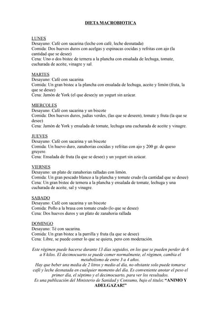 Dieta macrobiotica 13 dias sanidad
